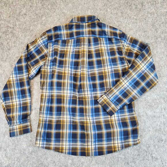 Eddie Bauer Travex Shirt Men Medium Blue Plaid Classic Fit Button Mesh Pocket - Picture 9 of 11